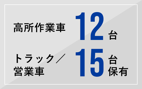 高所作業車12 台　トラック・営業車15 台保有